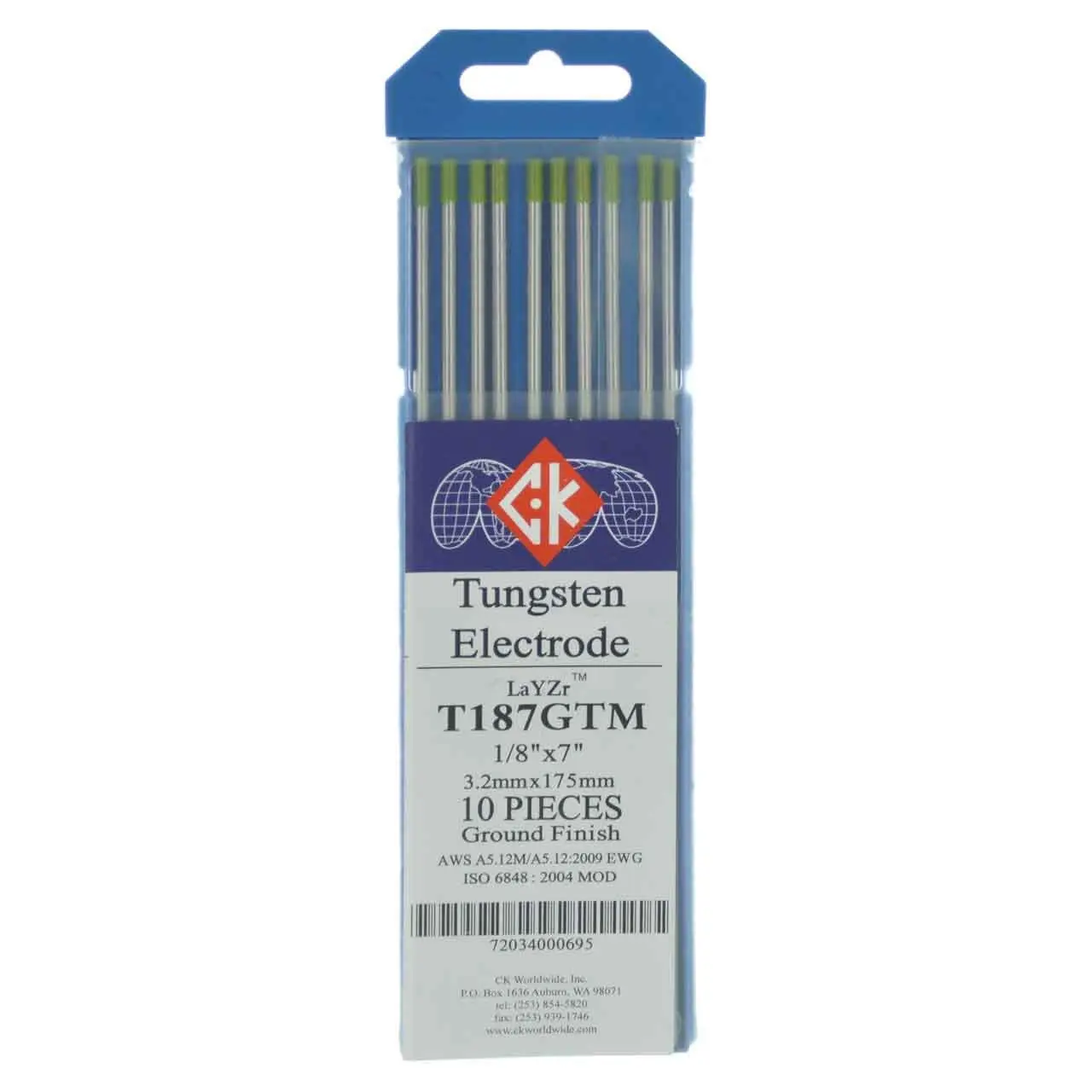 T187GTM LaYZr Tungsten Electrode 1/8" x 7", 10 Pa