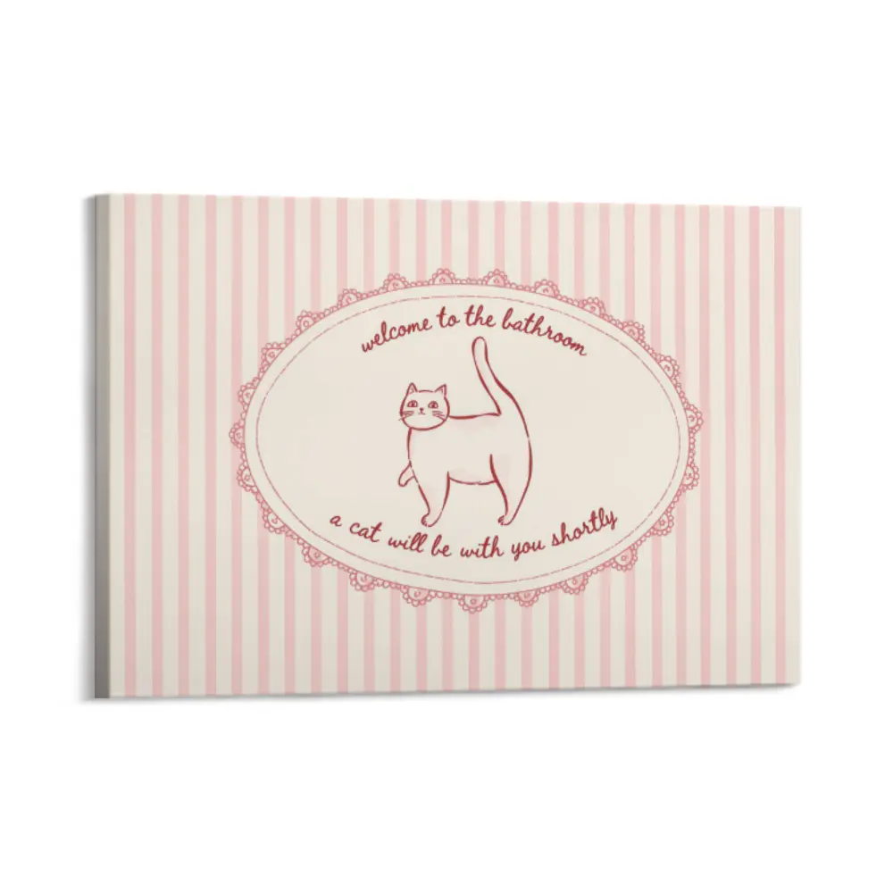 Funny Cat Bathroom Wall Art Print - Lightweight Vintage Pink Victorian Gothic Artwork, Quirky Poster, Gift For Loved Ones, Timeless Simple Clean Decor for Bathroom, Religious Black Scripture Living Room, Home Wall Art, Vintage Prints