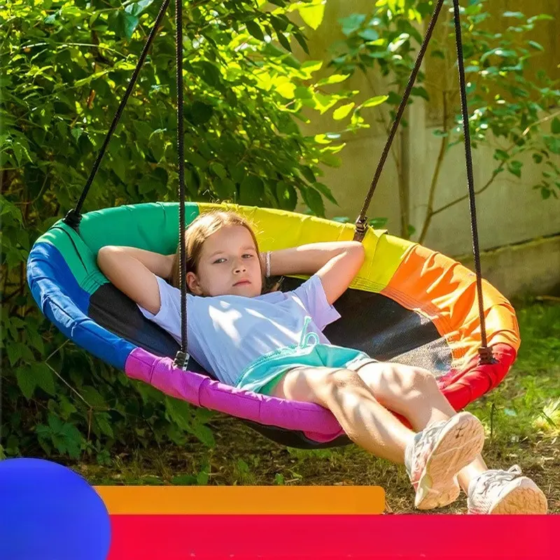 Children's outdoor saucer tree swing, round bird's nest hanging hammock swing with adjustable straps, safe courtyard outdoor play swing for children, Backyard Play Equipment