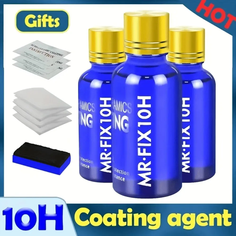 3PCS 10H Ceramic Coating Polishing Wax Super Hydrophobic Paint Care Durability Anti-Corrosion Plated Crystal Car Liquid Glass