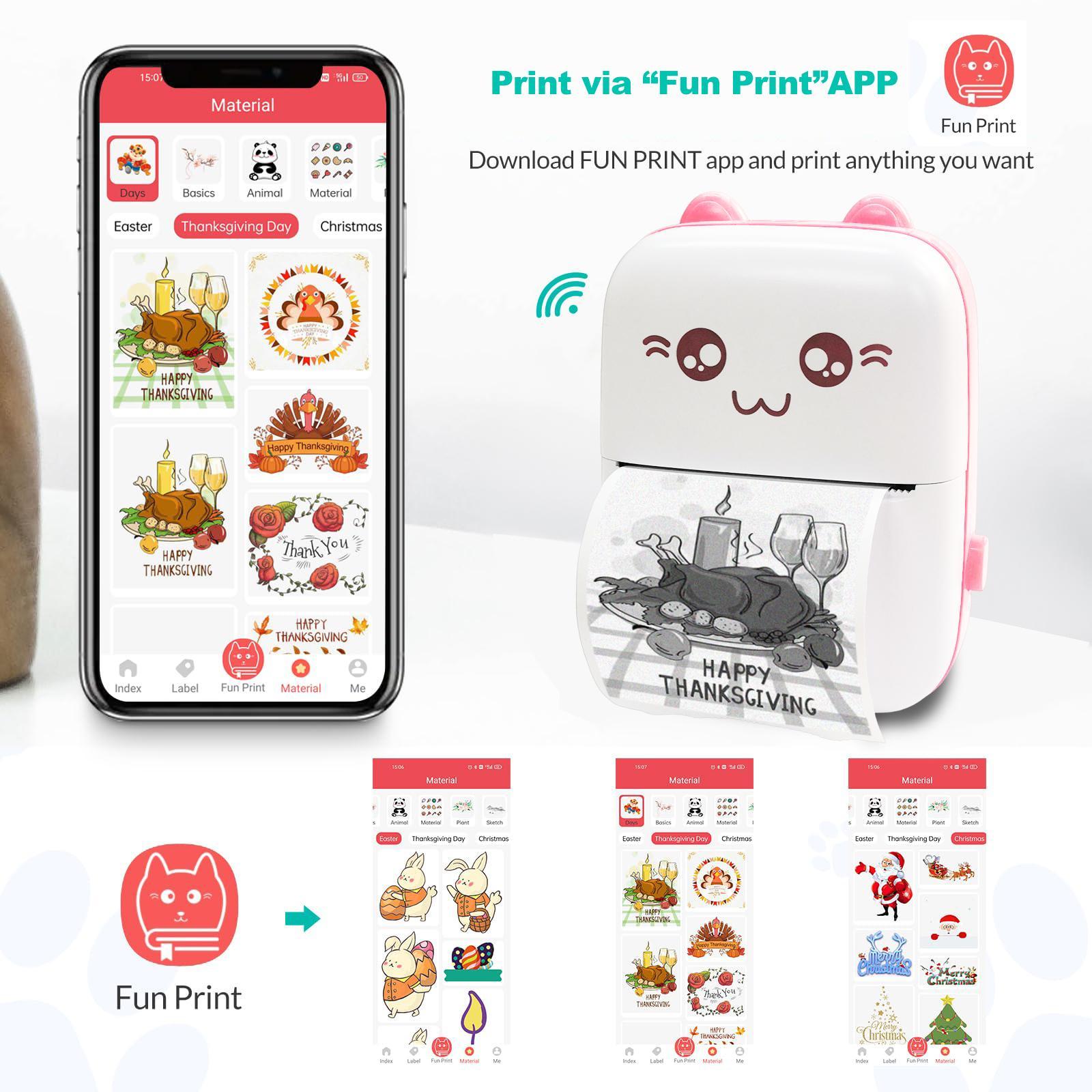 Ink-free Printing Mini Printer, Printing Machine, 1 Set Portable Thermal Printer with 5 Rolls Thermal Printing Paper & 5 Rolls Self-adhesive Printing Paper, Birthday Gifts #GLOBAL PICKS