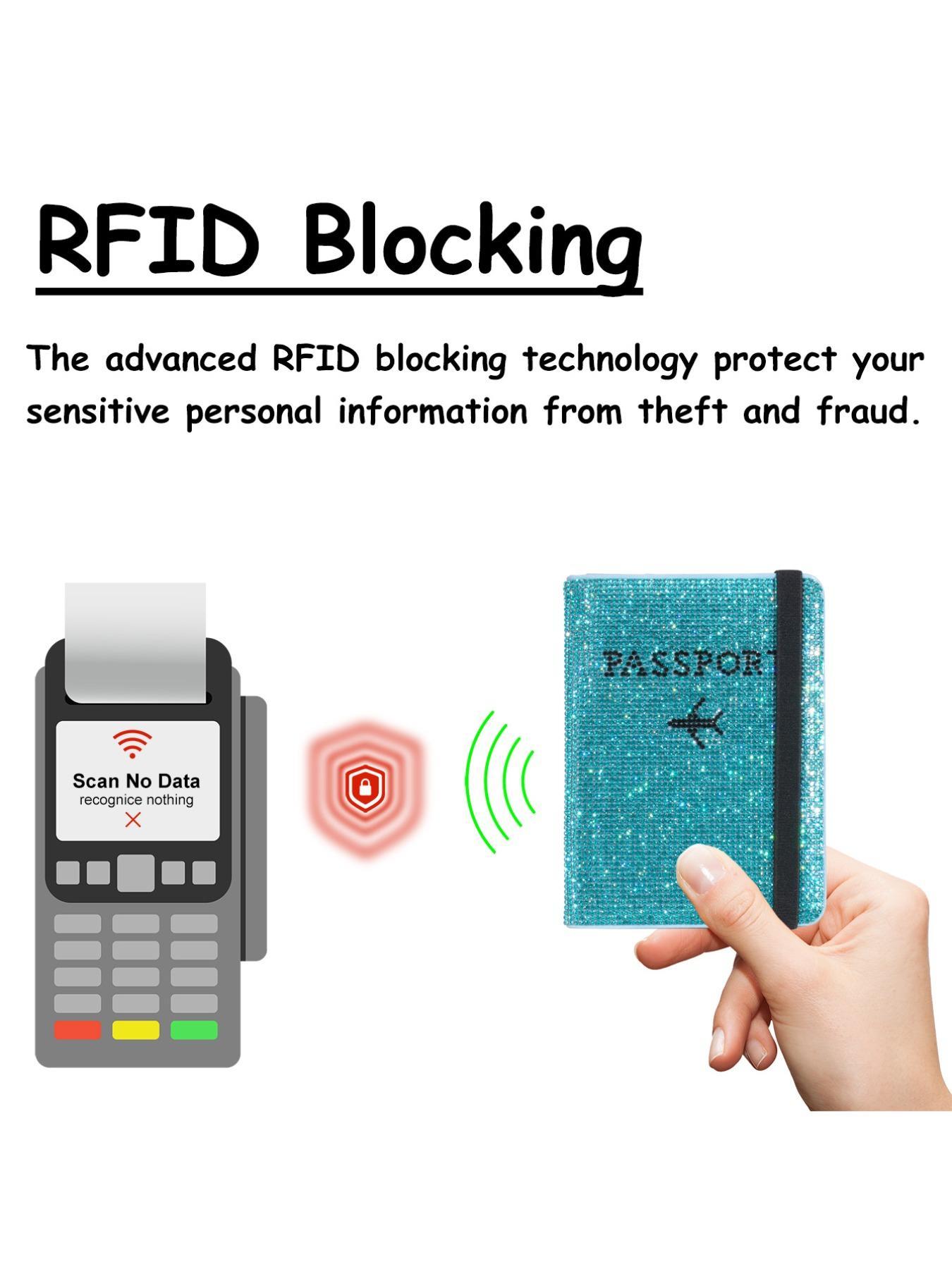 Glittering Passport Case, Fashionable Rhinestone Decorated Passport Holder, Artificial Diamond Travel Document Passport Wallet Organizer For Women Girls