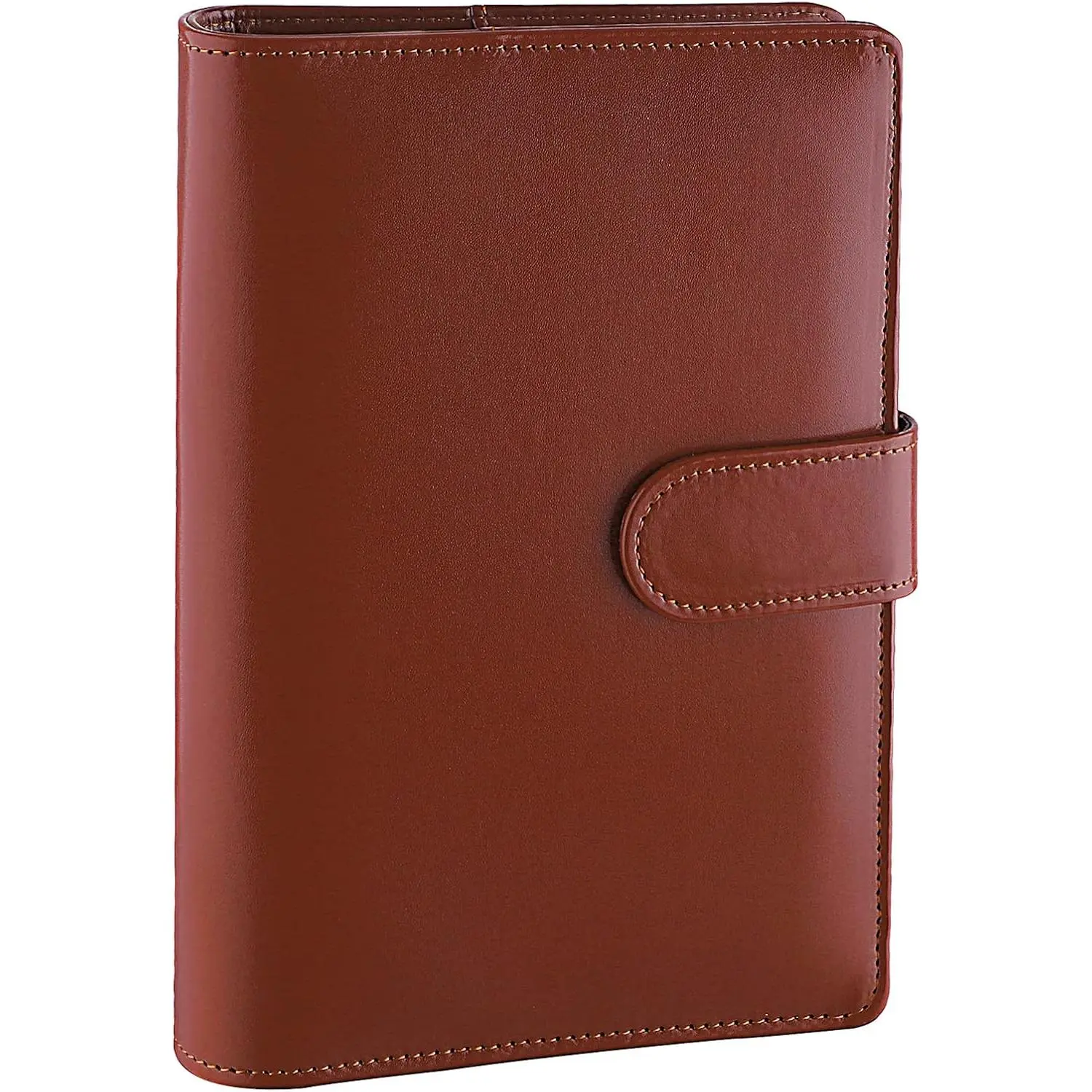 A6 Binder 6 Ring Refillable Notebook Budget Planner for A6 Filler Paper, PU Leather Loose Leaf Personal Planner Wallet  Organizer  Stuffing Binder with  Buckle Closure, Brown
