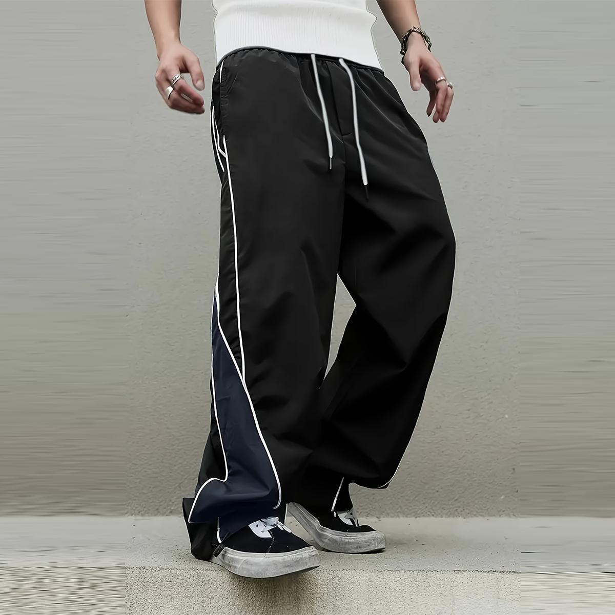 2026 Men's Retro Striped Track Pants, Elastic Waist Drawstring Baggy Windbreaker Joggers with Side Pockets, Lightweight Breathable 90s Streetwear Track Pants for Running, Gym, Daily Wear, Men's Fashion Y2K Bottoms