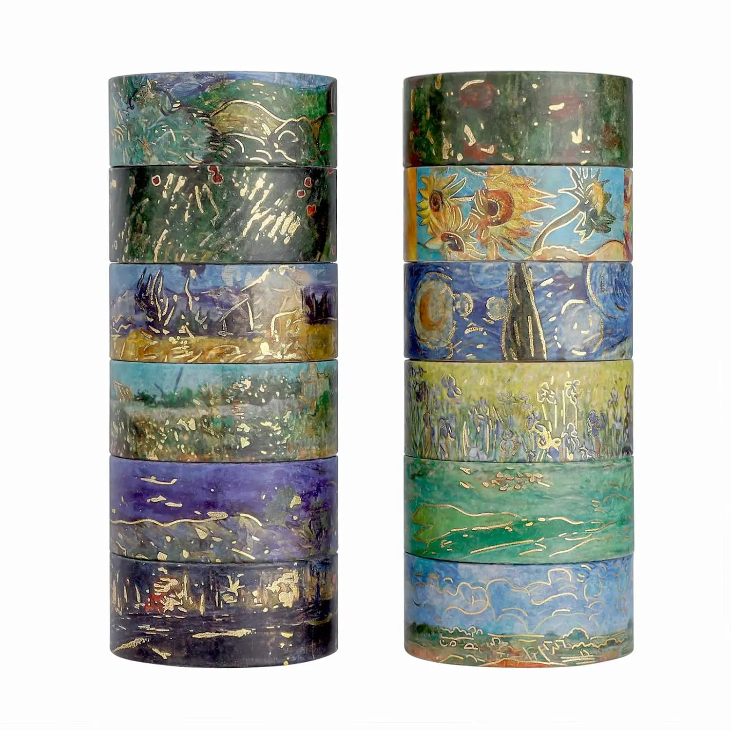 Washi Tape Set,12 Rolls 5M/16.4Ft Long  Foil Masking Tape,15mm | Van Gogh Oil Painting Patterns, Decorative Masking Tapes for Planners, Calendar, Scrapbook, Journal, Artistic Projects