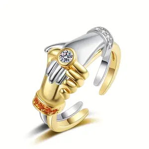 2pcs New Embrace Handshake Rings Niche Design Creative Pair Rings Simple Synthetic Couple Stacked Finger, Surprise Gift for Friends, Party Daily Various Occasions Can Be Worn Mother's Day Gift Father's Day Y2k