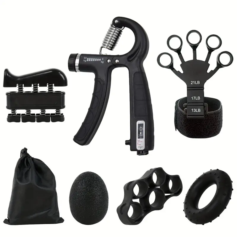 Hand Grip Strength Training Set 6 Pieces, Adjustable Forearm Handle, Finger Stretchers, Athlete Hand Grips, Stress Relief Ball