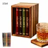 Book-Shaped Drink Coasters Set of 5, Coasters for Drinks, 100% Teak Wood, Includes Wooden Base, Perfect for Coffee, Tea, Cocktails, Eye-Catching Desk Decor