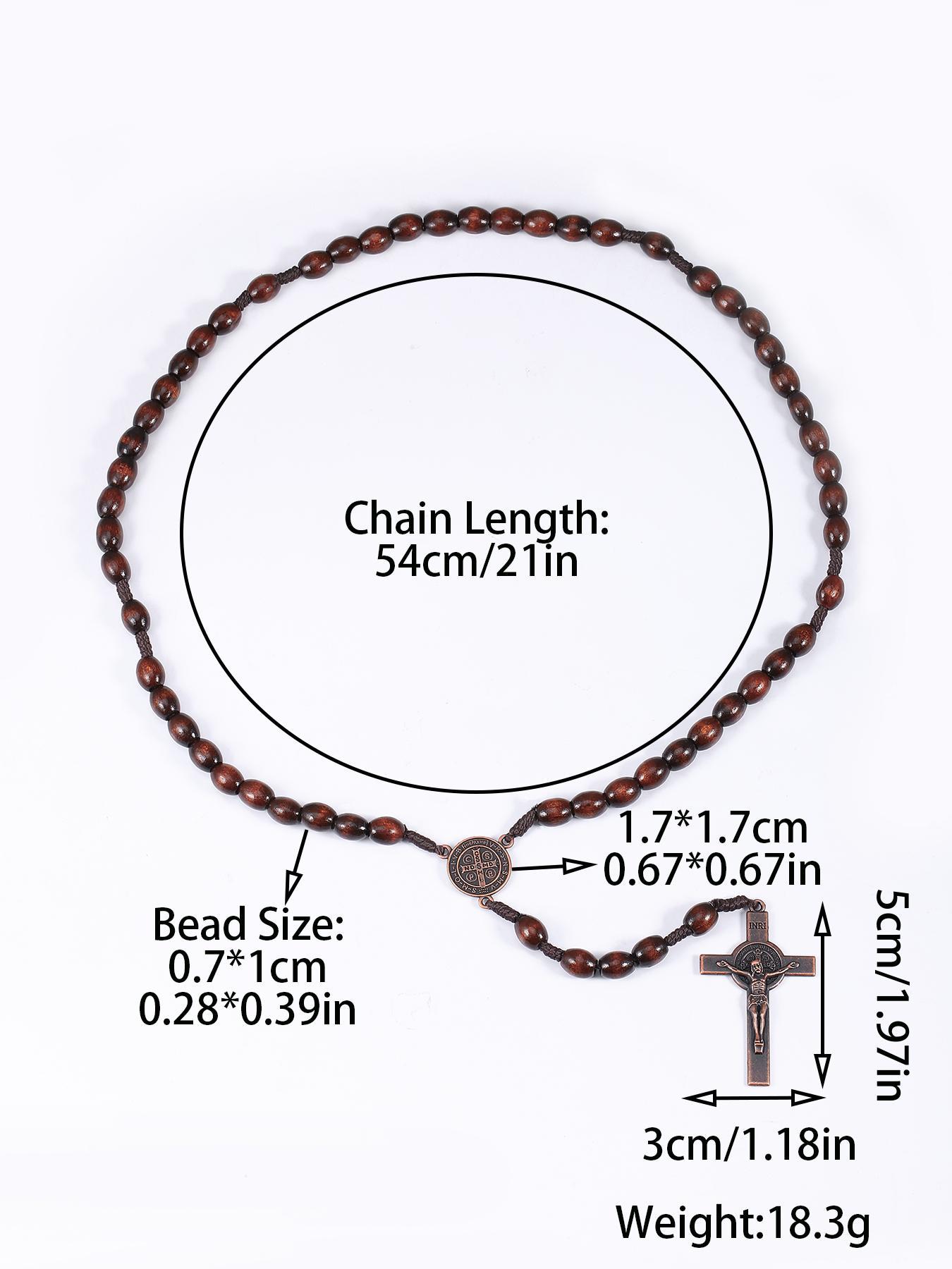 Vintage Wooden Beaded Rosary Necklace, Cross Pendant Necklace for Men & Women, Fashion Jewelry for Party, Daily Decor, Trendy All-match & Exquisite Jewelry for Birthday Gift, Cross Charm Necklace, Dainty Cross Necklace