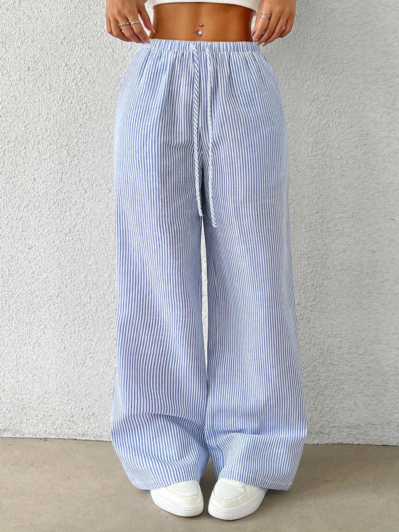 Women's Striped Print Loose Pants, Casual Comfy Wide Leg Trousers for Summer, Women's Bottoms for Daily Wear, Wideleg Womenswear, Lady