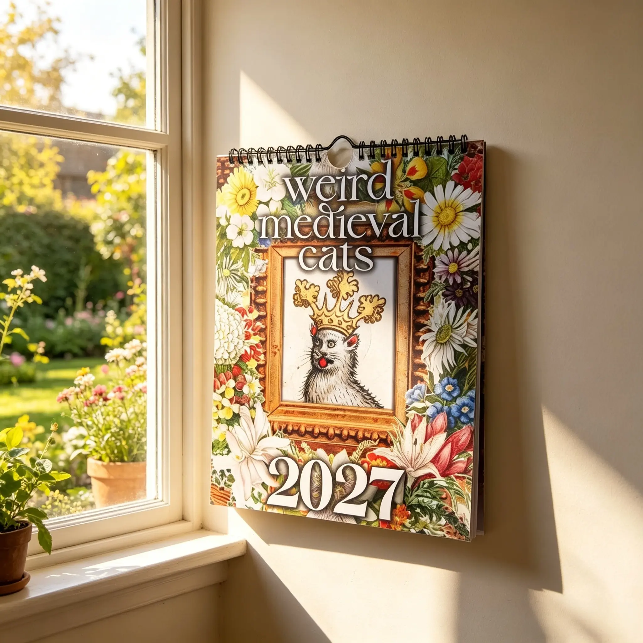 2027 Medieval Cat Wall Calendar, 12-Month Retro Manuscript Design, Funny Renaissance Art Gift, Home Office Decor, Christmas Present