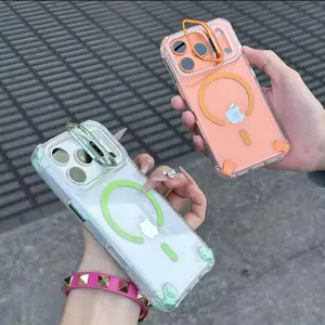 Transparent bracket17promaxCase 17Air Transparent Magnetic 16Phone Case Dopamine Color System with Lens Protector Supplier Warranty Shockproof Cover for 16promax