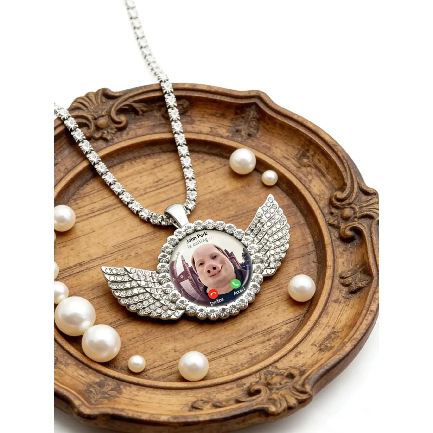New 2026 Gift For John Pork Is Calling Answer Call Phone Humor Funny Pig Lover Graphic The Moon Necklace Pendant Jewelry Fashion Accessories CreativeDainty Fashion Jewelry, Wearable Jewelry, Casual Trendy Jewelry, Elegant Alloy Accessory