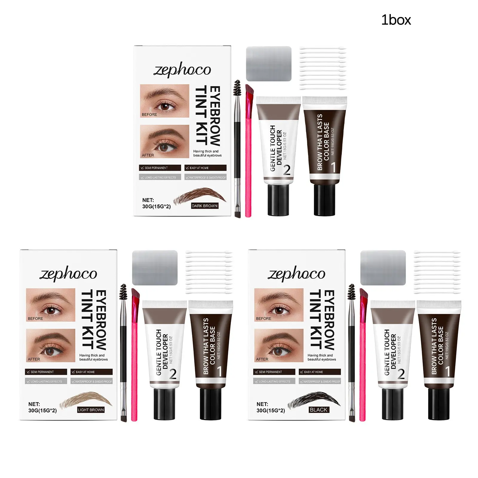 Long-Lasting Eyebrow Kit Series (1 Box), Natural Color, Defines Bold Lines, Shapes & Fills Brows, Smooth Flowing Brow Gel