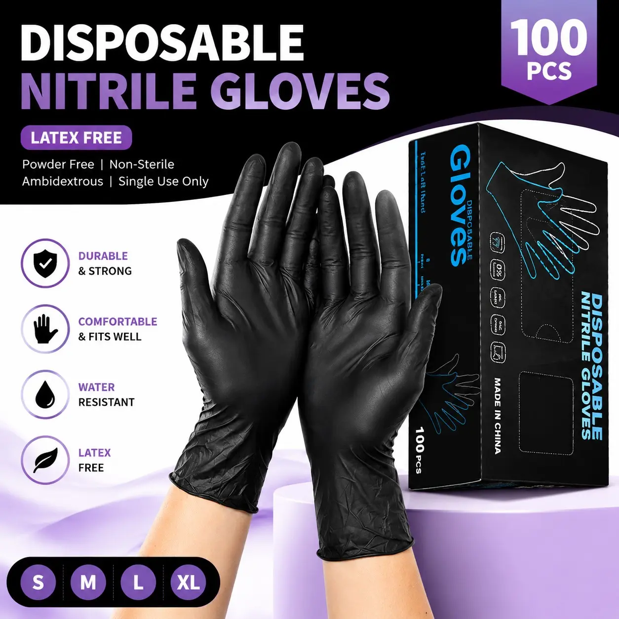 100 Pcs Nitrile Gloves, Waterproof Oil-Resistant, Ideal for Home Cleaning, Manicure, Pedicure, Pet Bathing, Multi-Purpose Use