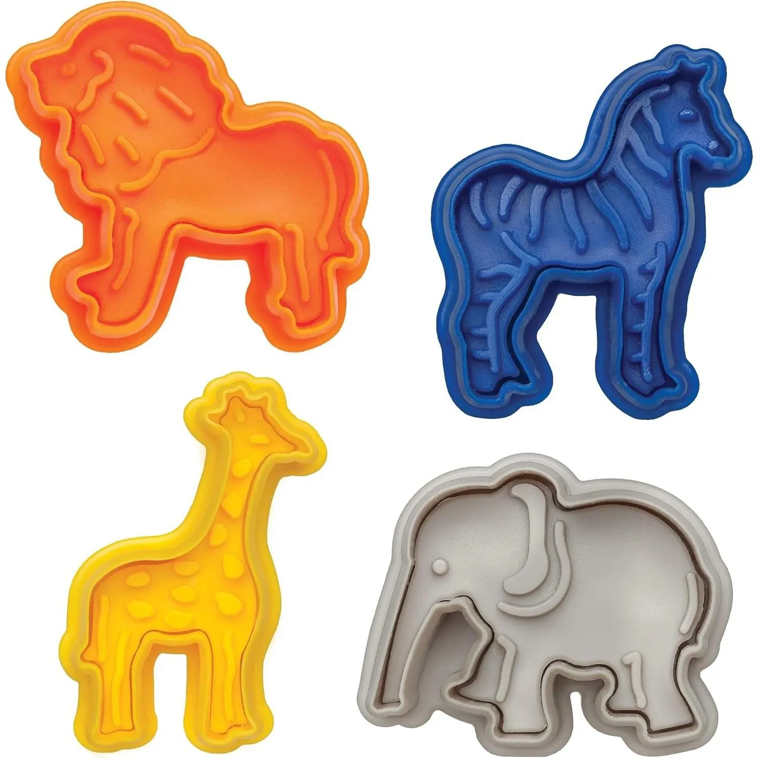 Animal Cracker Cookie Cutters, Set of 4, Spring-Action Embossing Cutters For Cookies, Fondant, And Pastry Dough