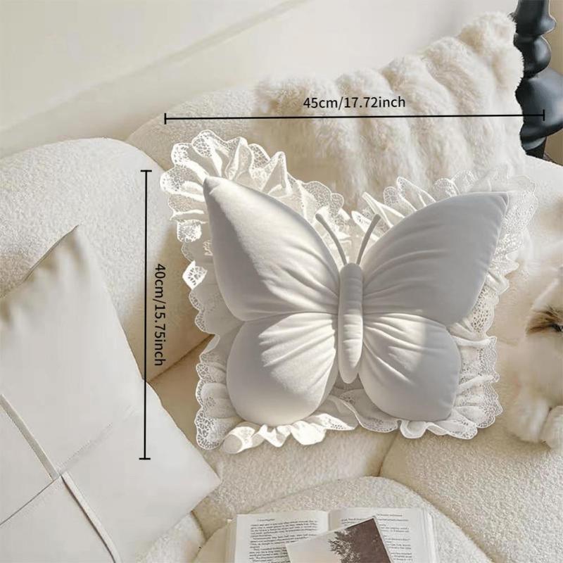 Butterfly-Shaped Lumbar Support Pillow - Soft Floral Decor Bedroom Living Room Office