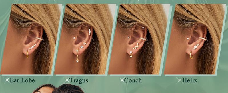 LOLIAS 12Pcs 16Gauge Cartilage Earrings for Women Flat Back-Hypoallergenic Surgical Stainless Steel Stud Hoop Cartilage Earring Set Daith Conch Tragus Helix Piercing Jewelry Single PC