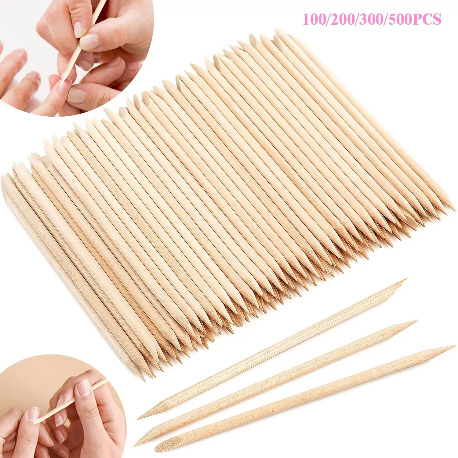 ✨ 100/200/300/500PCS Disposable Double-Ended Orange Wood Sticks 11.5cm – Multifunctional Nail Care Nail Art Tools for Cuticle Pusher, Glue Remover, Dirt Cleaner, Nail Drill, and Press-On Nail Removal Versatility
