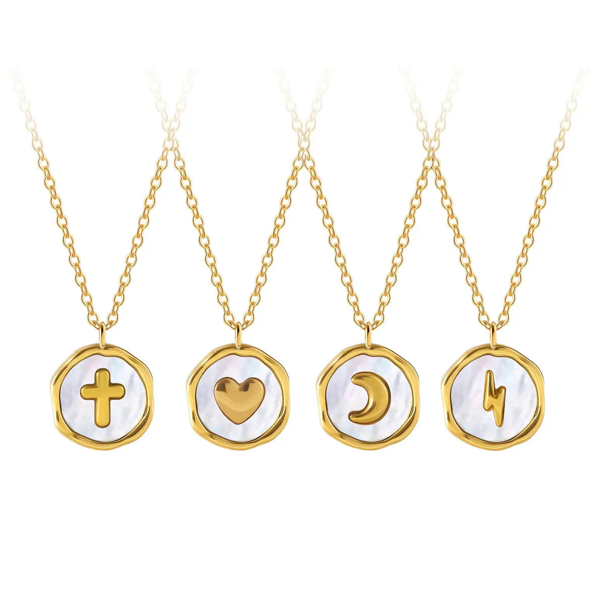 14K Gold Plated Round Shell Pendant Necklaces for Women | Trendy Heart, Cross, Moon, Lightning Pendant Necklace, Dainty Seashell Jewelry, Elegant Unique Gifts for Women, Mom or Friend