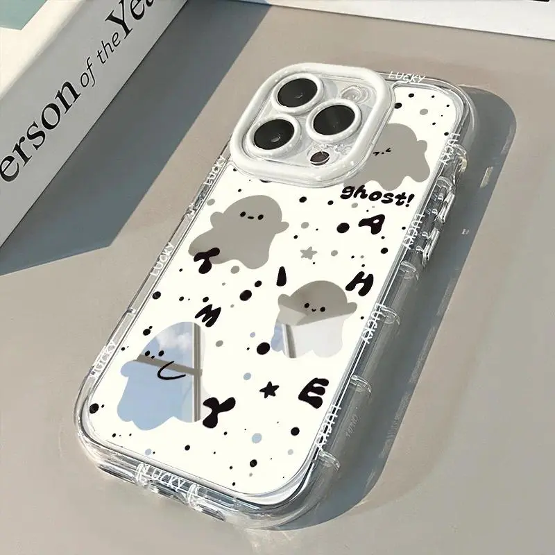 Halloween Cute Ghost White Mirror   For iPhone 17 16 15 14 13 12 11 17Air Pro Max X XR XSMax 7 8 Plus Y2K Clear Cover Tough Artistic Cat