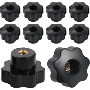 10Pcs Through Hole M6 Knurled Thread Clamping Star Shaped Black Plastic Screw-On Hand Knob Handle