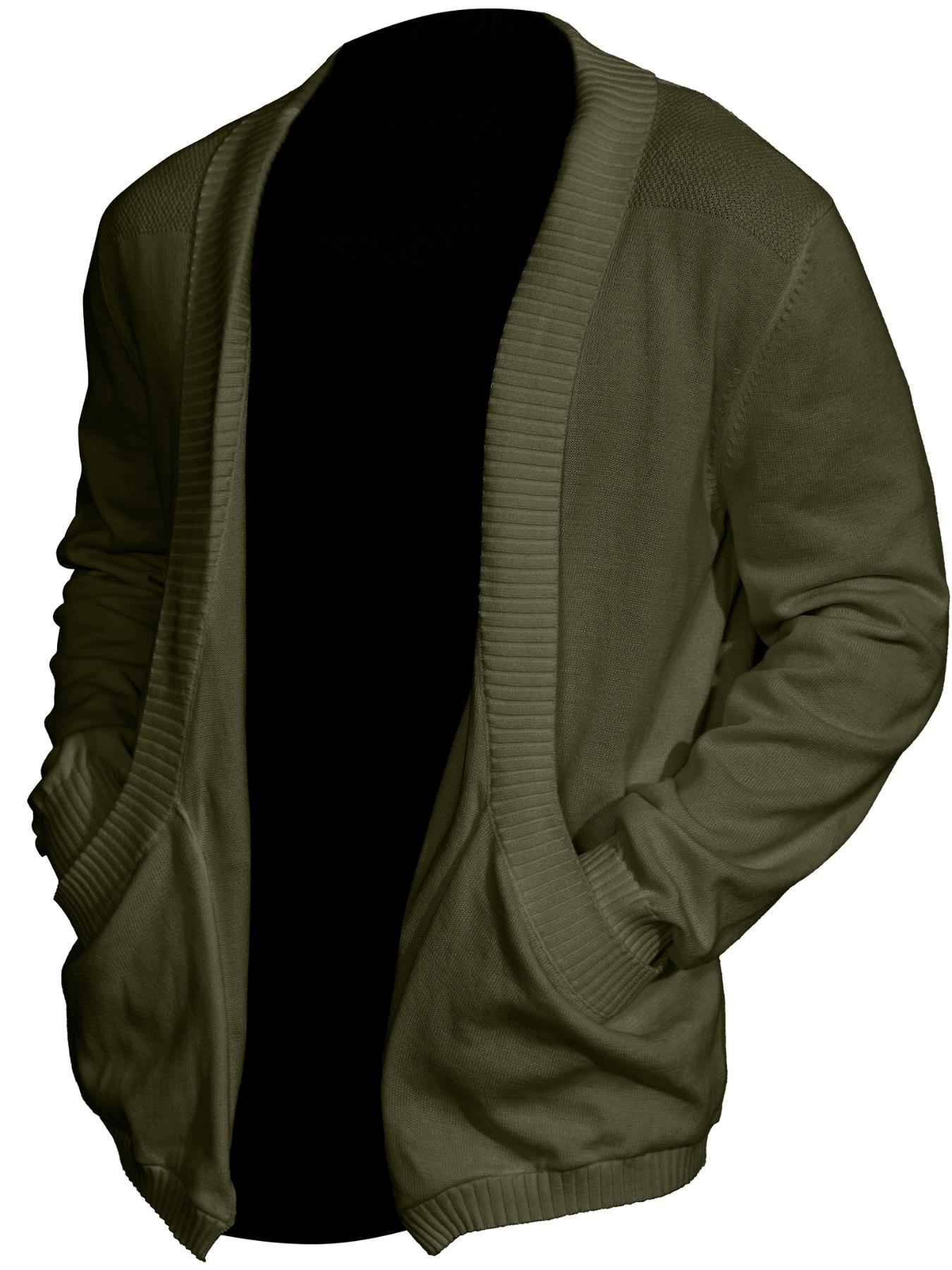 Men's Solid Pocket Shawl Collar Cardigan, Loose Casual Long Sleeve Open Front Knitwear for Spring & Fall, Fashion Men's Knit Clothing for Daily Wear