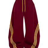 【Black Friday】Summer Retro Side-Stripe Colorblock Wide-Leg Pants, Women's Outdoor Sportswear, Elastic Waist with Drawstring, Casual Athletic Long Pants, Gift Ideas