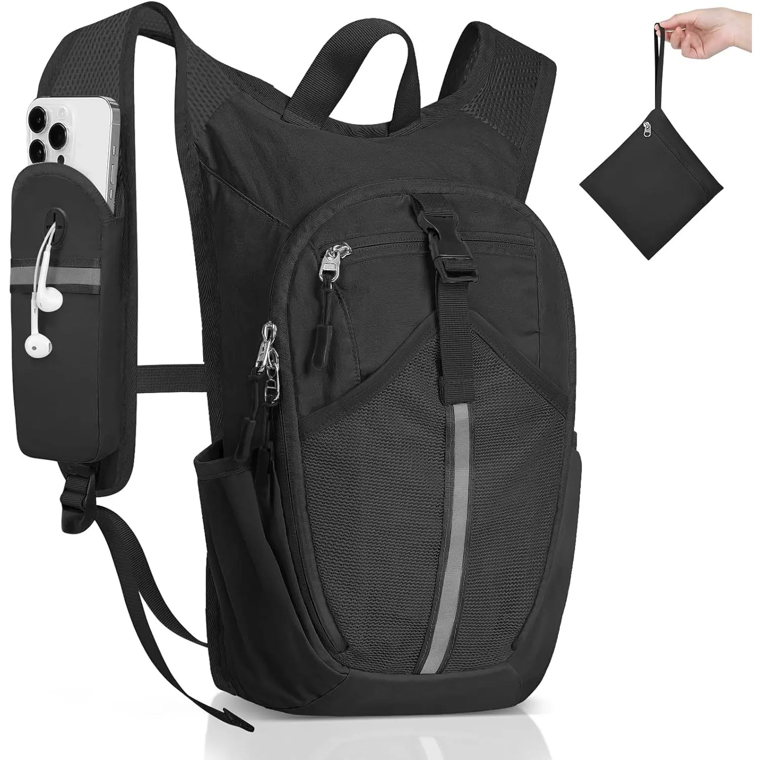 Small Hiking Backpack 15L- Lightweight Packable Foldable Backpack for Travel Camping Outdoor Commute, Compact Rucksack for Women Men(Black)