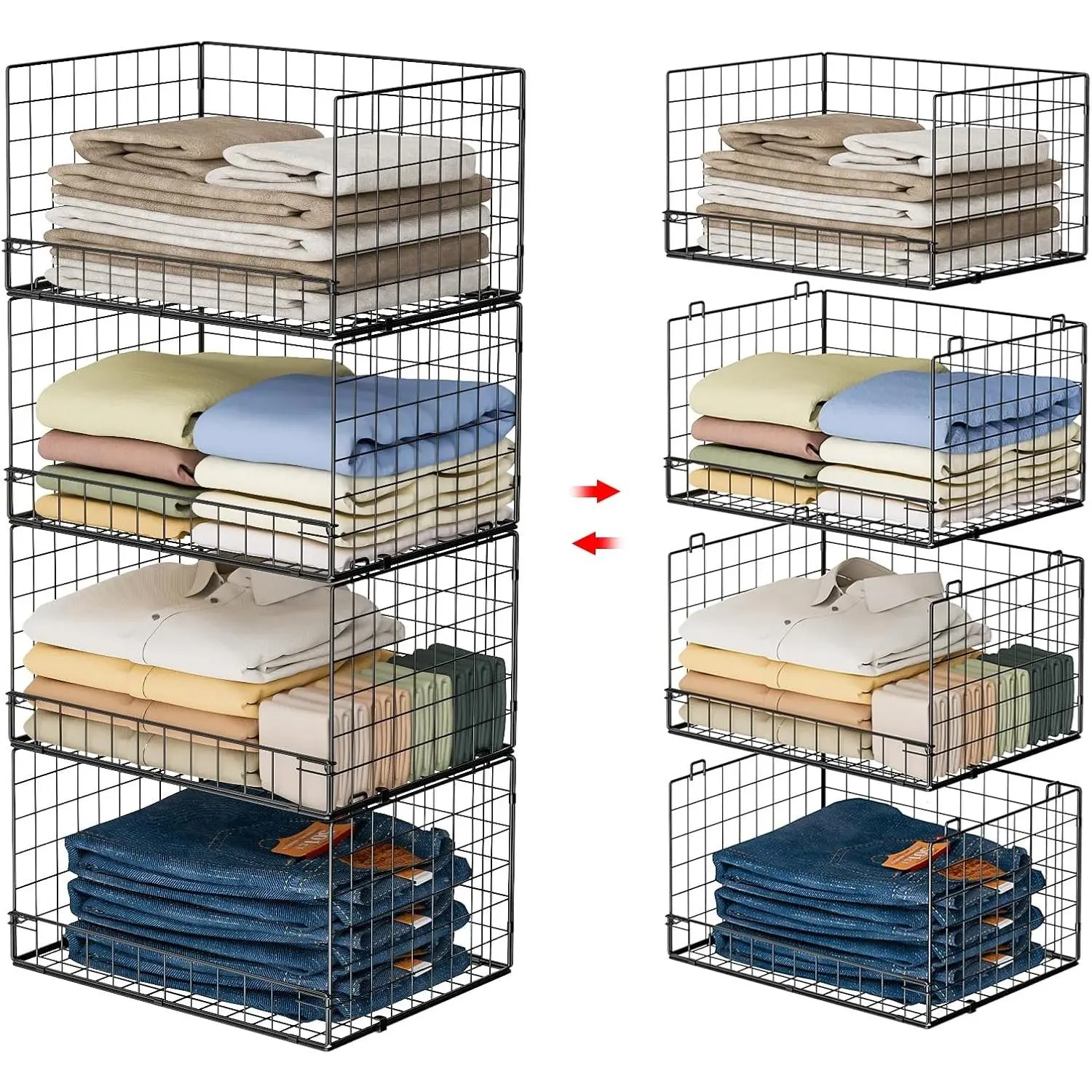 4-Tier Stackable Closet Organizers and Storage Shelves, Foldable Closet Shelf Organizer, Black (Patent Protection, Patent No. 30022416)