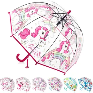 Kids Clear Bubble Umbrella for Girls & Boys, 39in Transparent Dome Umbrellas with Auto Open, Easy-Grip Handle, Pinch-Proof Closure, Rounded Tips, 0.6LB Lightweight Rain Umbrella for Ages 3–10