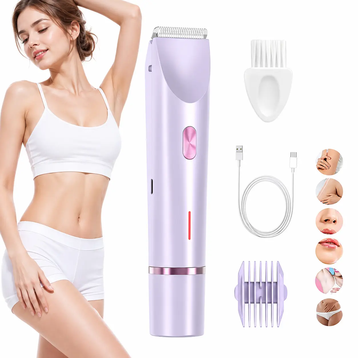 [DOCHEN] Electric Bikini Trimmer for Women, Rechargeable Shaver 2 in 1/3 in 1 Body & Facial Nose Hair Removal, Waterproof Wet & Dry Use Trimmer for Women, Summer Gift