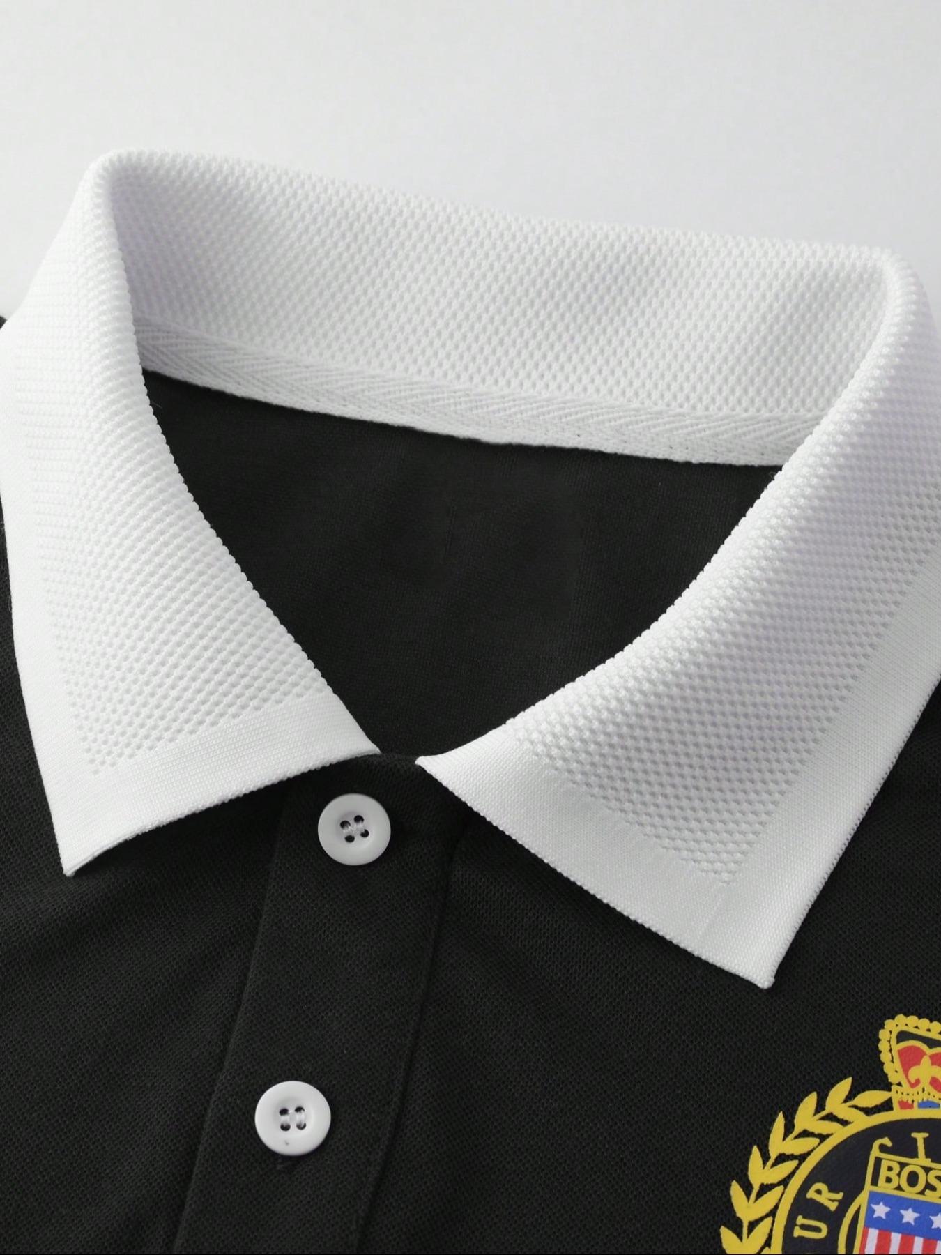 Men's Regular Fit Contrast Trim Polo Shirt, Casual Short Sleeve Collared Top for Summer, Fashion Men's Clothes for Daily Wear, Tropical