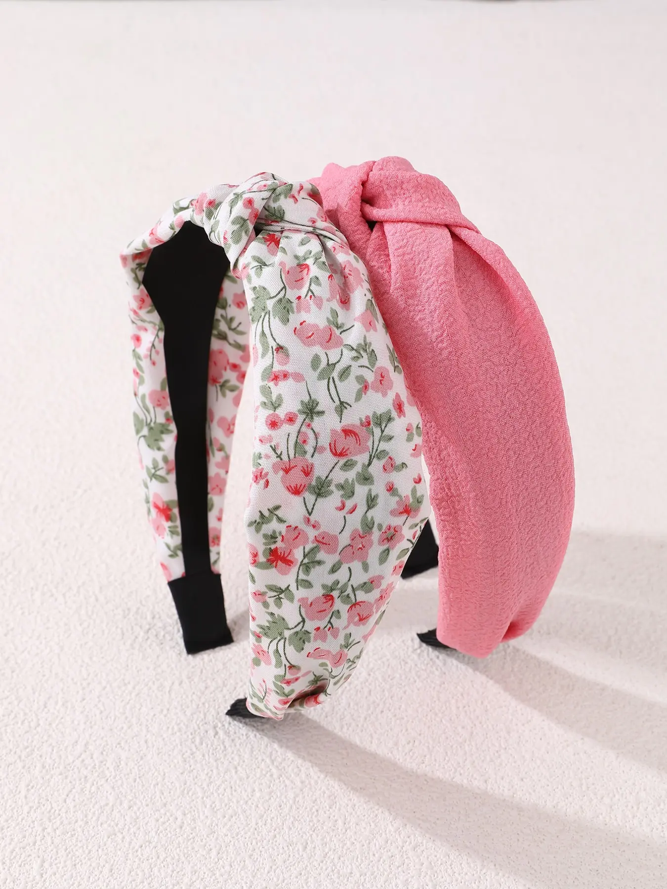 2-Piece Anti-Slip Wide Fabric Hairband Set, Floral Pattern, Secure Front Bangs, Visual Volume Boost, Easy Release French Lazy Style, Floral Hair Accessories