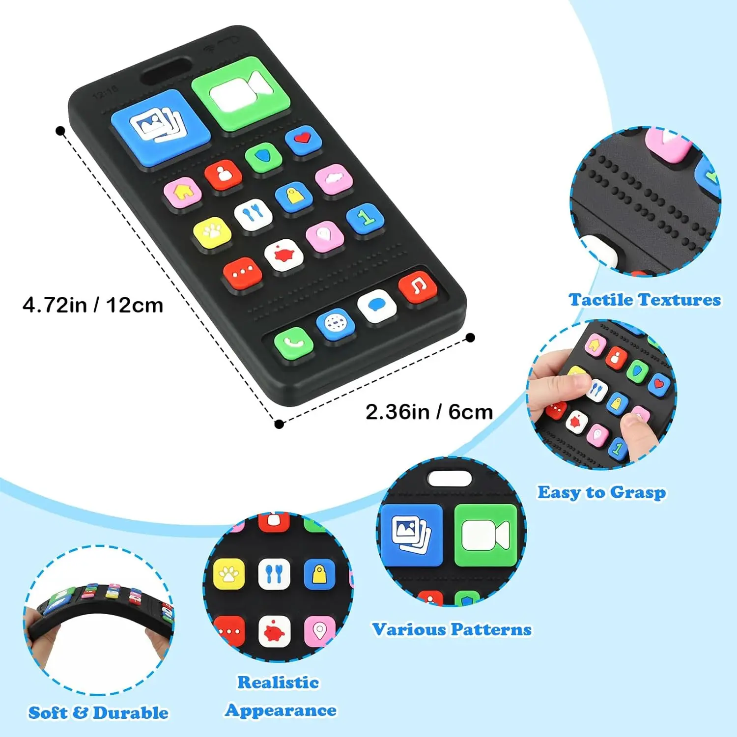 Baby Silicone Teething Toys, Phone Teether Toys for Toddlers 3-18 Months, Boys Girls Babies Teething Toy, Baby Chew Toy, Freezer BPA Free