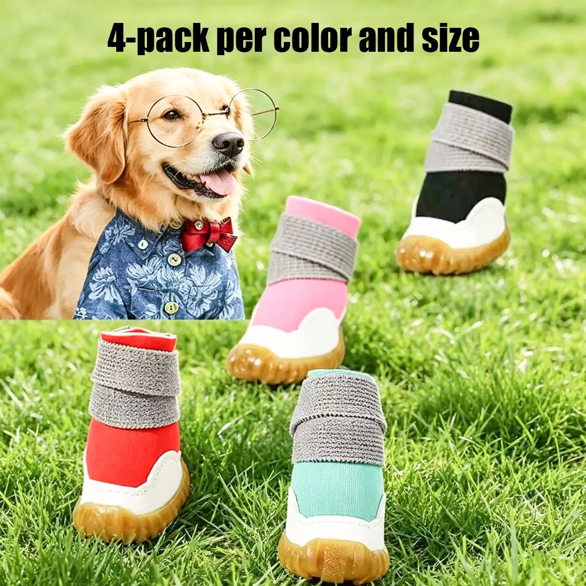 Pet Breathable Mesh Shoes, Soft, Waterproof, Anti-Slip Dog Shoes, Durable, Non-Dirty, Four Pairs, Ideal for Dogs, Puppy Shoes