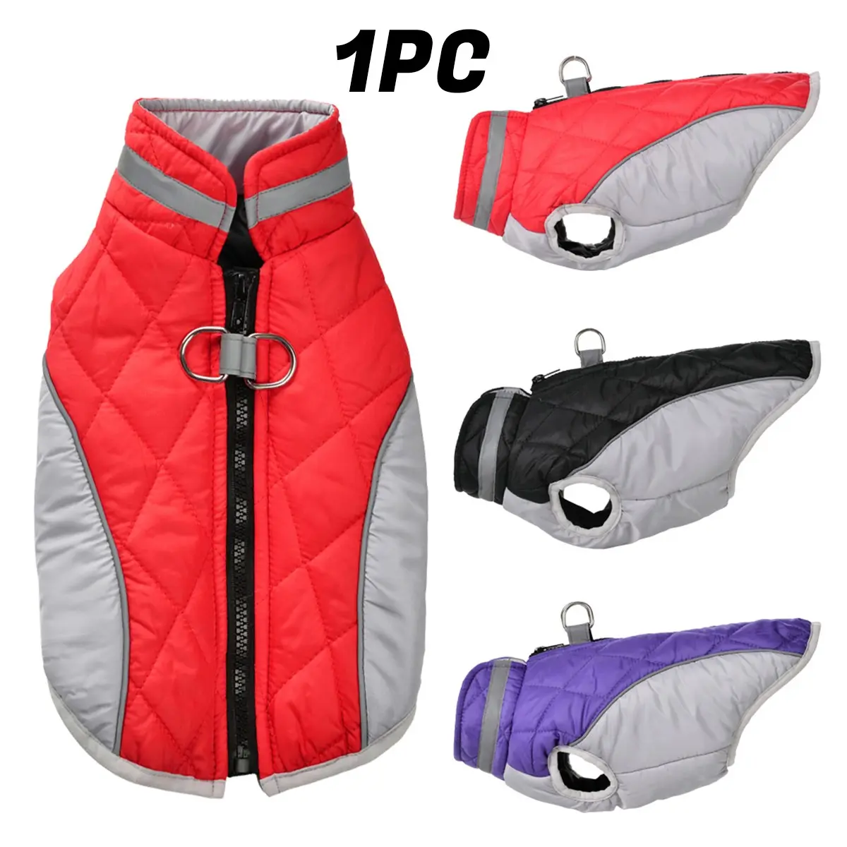 Dog Winter Coat, Plaid Thick Windproof with D-Ring Harness, Zipper Design, Reflective Trim, Fits Medium Dogs, All-Season Pet Clothing
