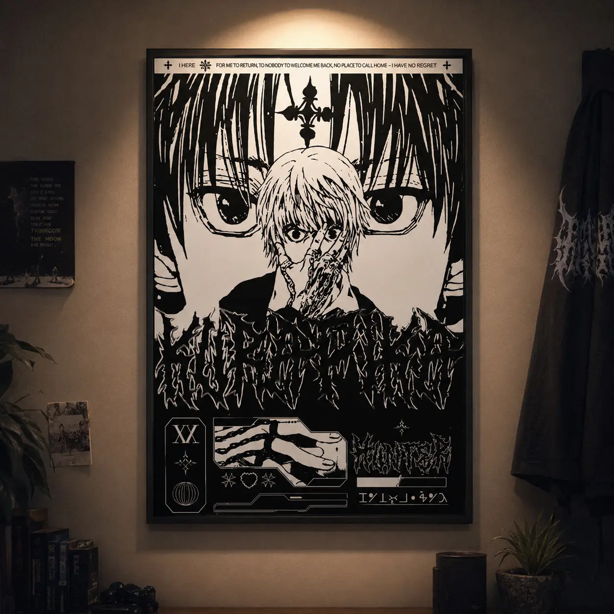 Kurapika Hunter x Hunter Canvas Print, "I Have Nothing Left" Dark Revenge Wall Art, Japanese Manga Style Decor, Aesthetic Anime Room Decoration, Home Wall Poster for Bedroom, Gaming Room, Cool Gift for Anime Fans
