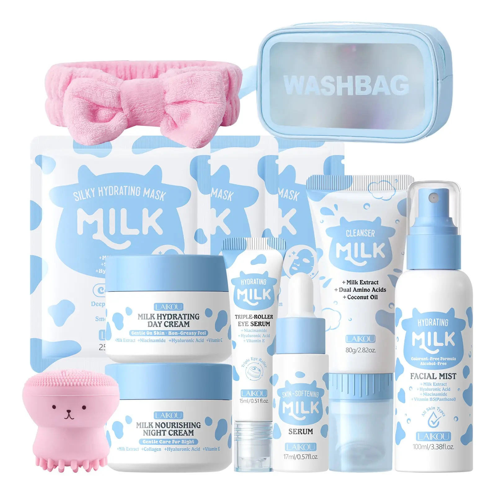 LAIKOU Milk Skin Care Set for Teens, 12 IN 1 Hydration Care Set Moisture Kit Moisturizing & Gentle Milk Skin Care for Teens Girls , Face Care Kit, Bulk Birthday Gifts, Daughter Gifts, 12PCS