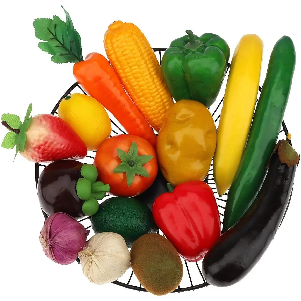 16 Pcs Realistic Fake Vegetables and Fruits for Decoration Garlic Eggplant Bell Peppers Props Display