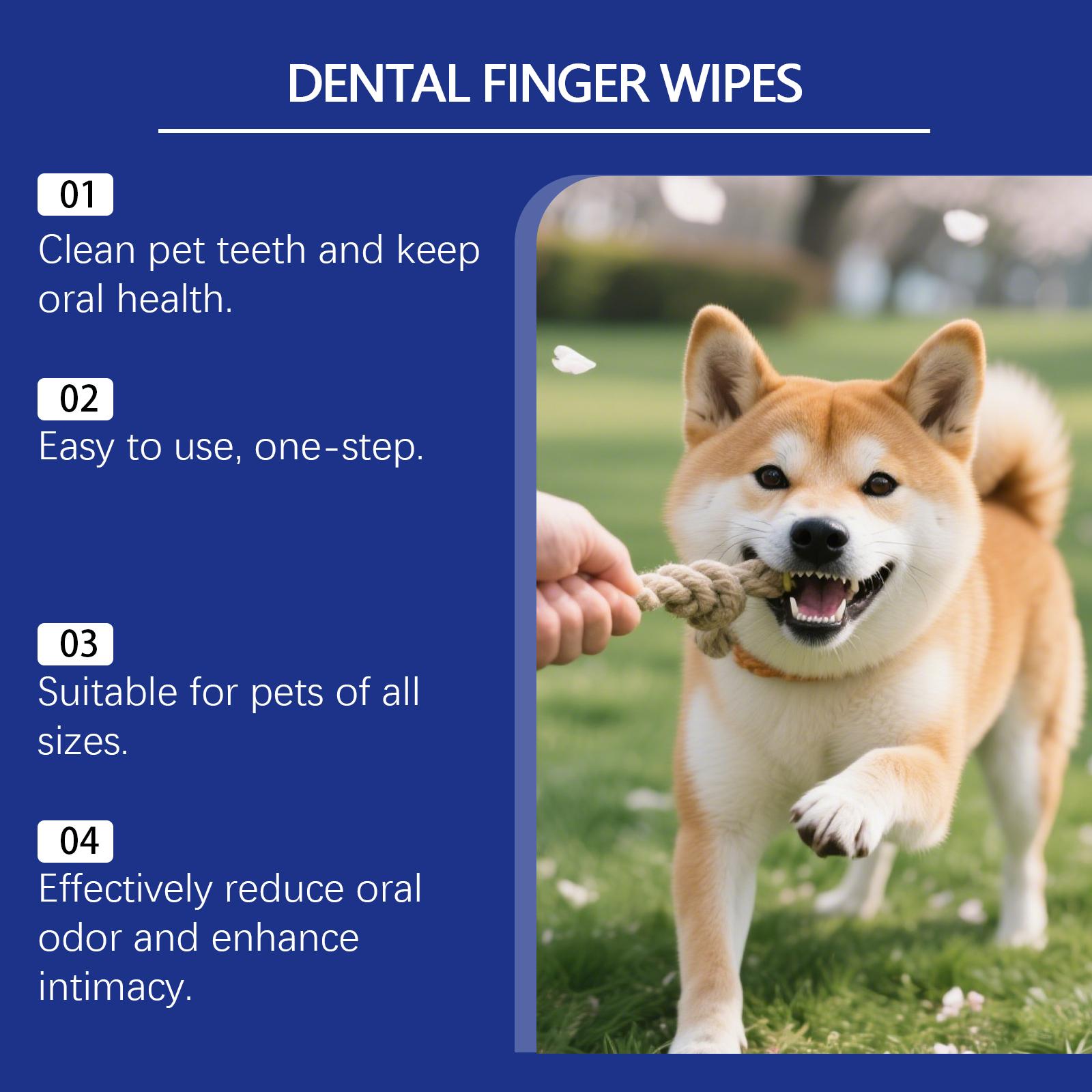 EelJoy Dental Finger Wipes for Pets - Gentle Ingredients for Oral Health - Remove Stains Whiten Teeth Reduce Tartar Plaque - 60 Pieces - Sodium Bicarbonate & Sorbitol Formula
