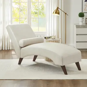[Bellemave] Chaise Lounge Chair with Bolster Pillow, Mid-Century Modern Curved Lounger for Living Room, Bedroom & Reading Nook, 400 lbs Capacity