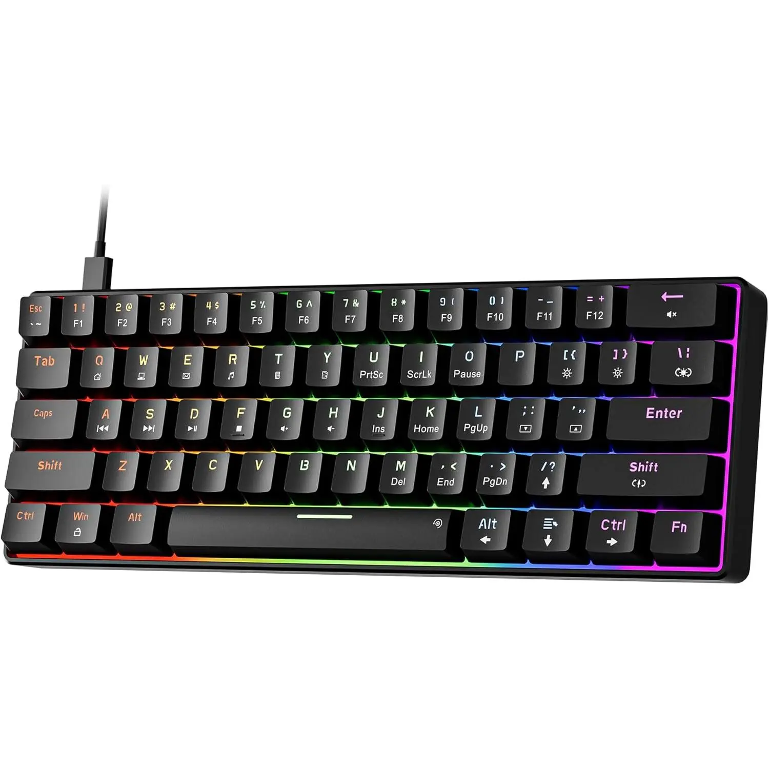 GM611 Mechanical Keyboard,Rainbow LED Backlit Gaming Wired Keyboards Compact Mini 61  Portable 60 Percent Mechanical Keyboard with Black Keycaps,for Windows Laptop PC Linear Red Switches