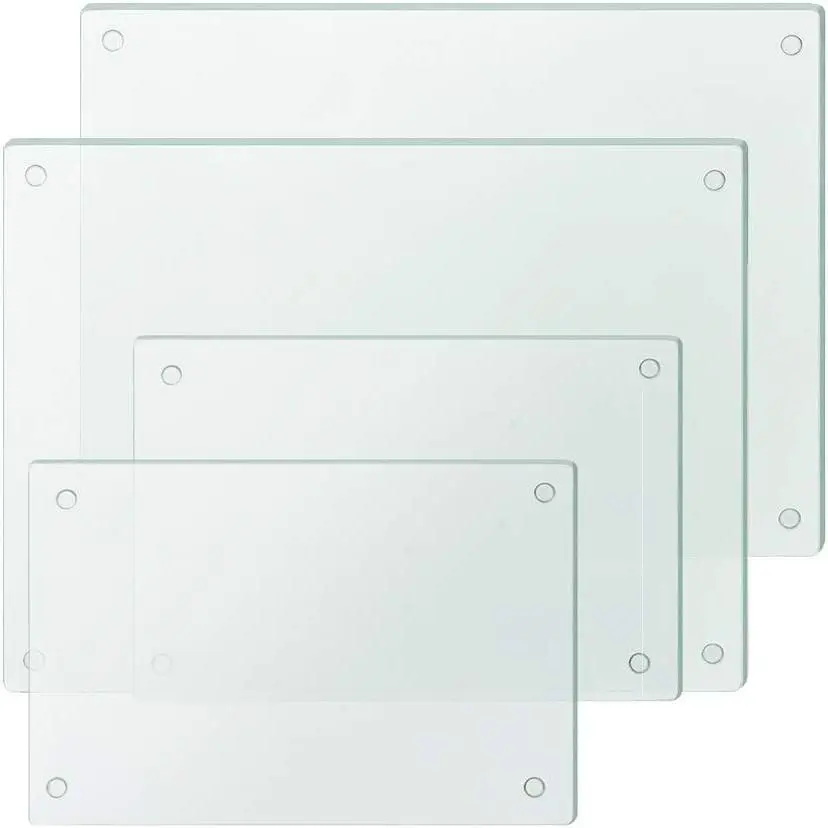 Glass Cutting Board Set for Kitchen Counter, Tempered Glass Chopping Boards Dishwasher Safe, Small Clear Countertop Tray, Set of 4