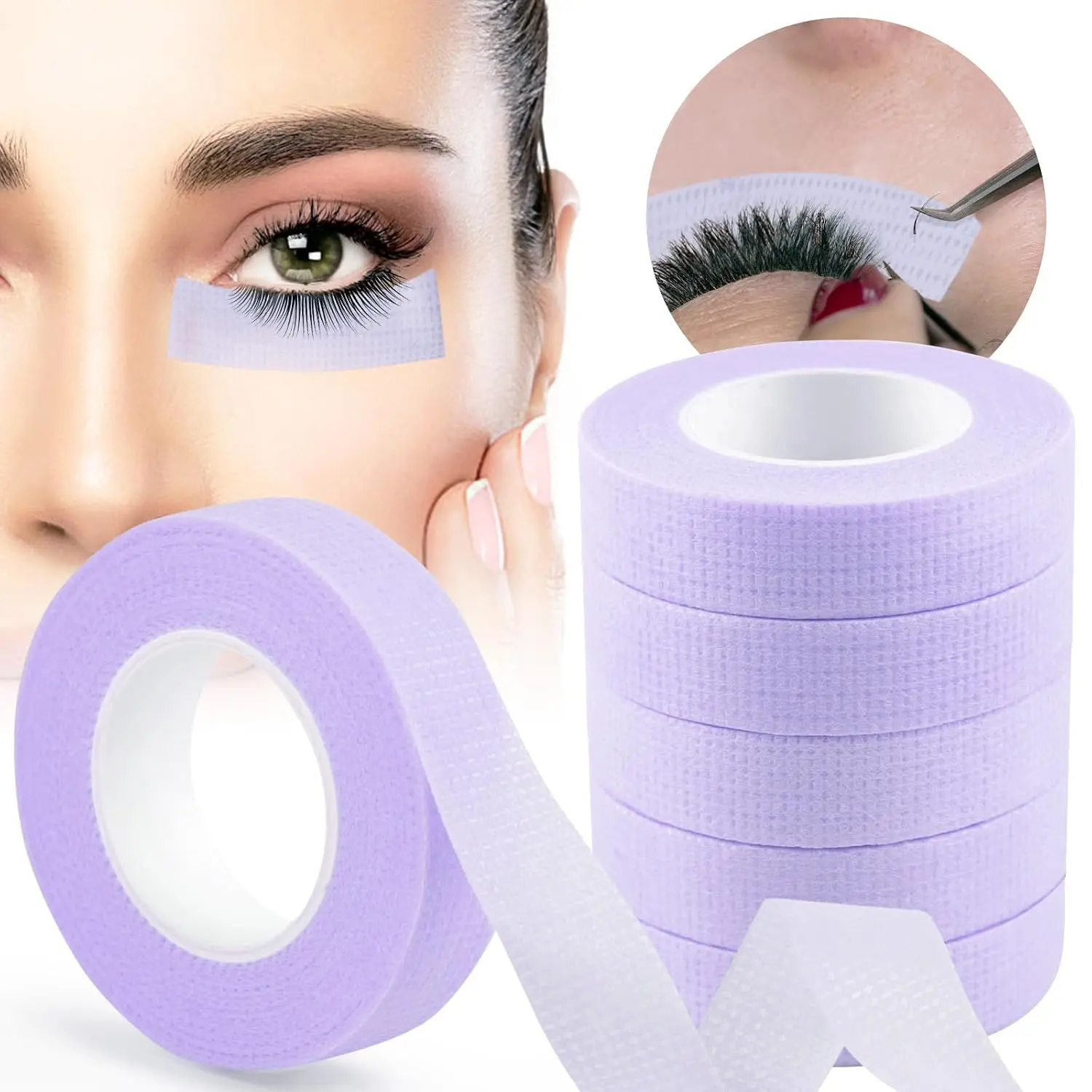 6 Rolls Lash Extension Under Eye Tape Breathable Fabric Eyelash Tape |   Micropore Adhesive Tape for Eyelashes Extension Supply Individual Eye Lashes Tools (Purple)