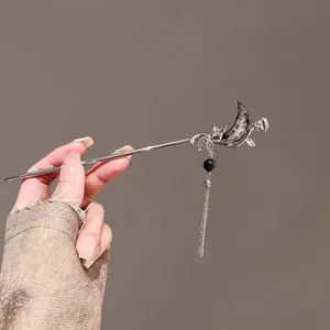 New Chinese Style Moon Flower Hair Stick for Women Girls Fashion Silver Color Geometric Tassel Hairpin Headwear Accessories