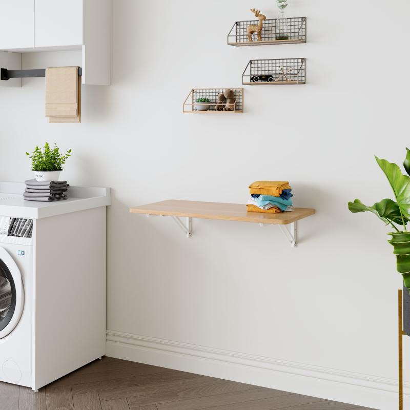 [SOIYELIFE] Laundry Room Folding Table Wall Mounted Folding Table for Small Spaces,Fold Down Desk,Workbench,Addition to Garage & Shed/Office/Laundry Room/Bar/Kitchen & Dining Room,31.5*15.7*6.5 inches.Cool furniture