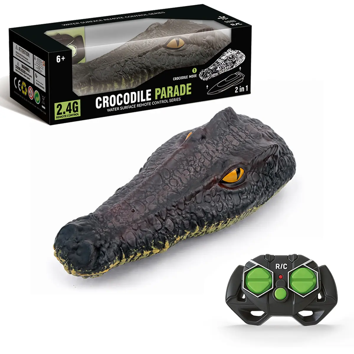 2.4GHz Dual-Mode Crocodile Remote Control Boat, Submarine Toy for Kids, Outdoor Pool Play, Independent Remote, Boy's Birthday Gift