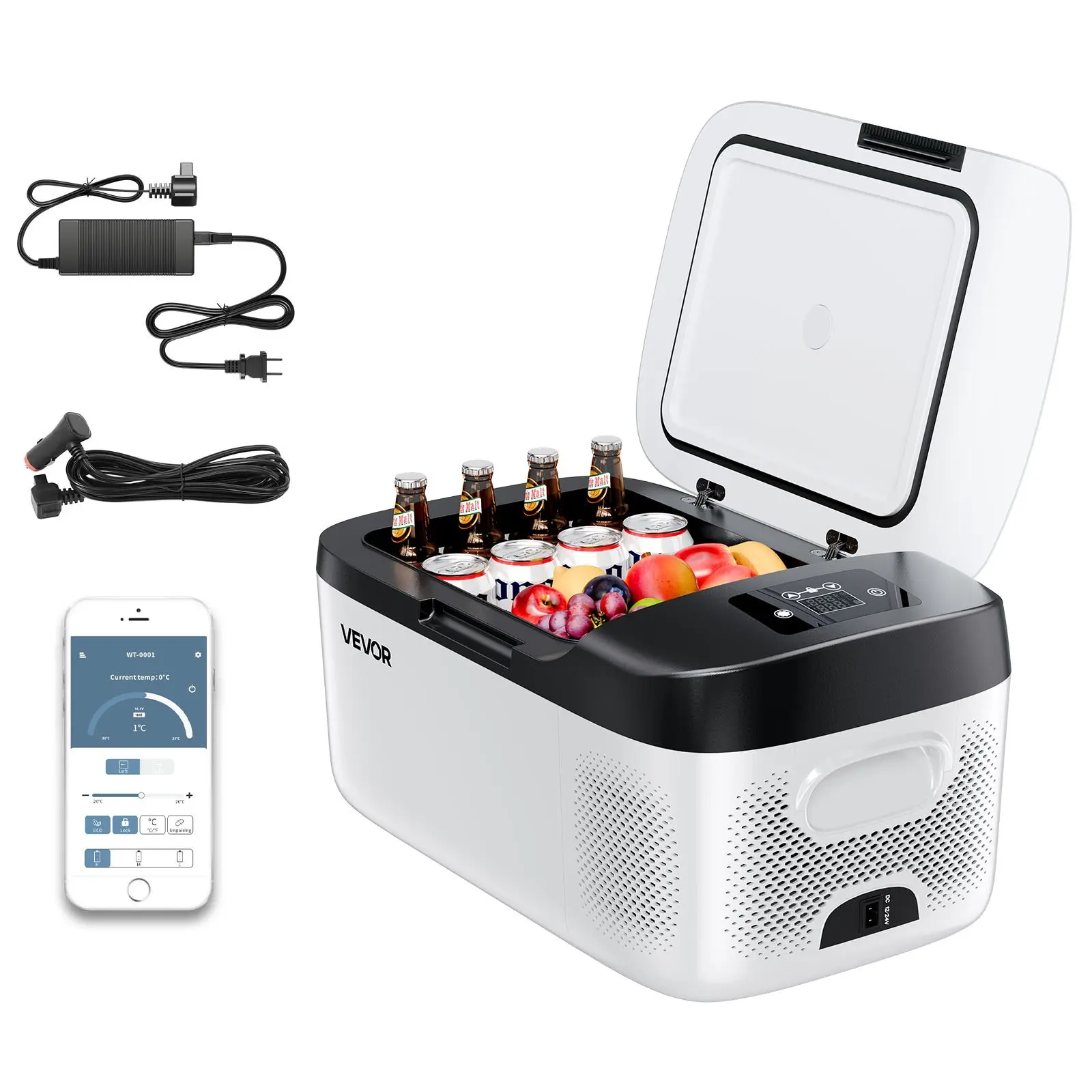 【DealsForYouDays】VEVOR Car Refrigerator, DC 12/24V AC100-240V Compressor Electric Cooler, -4°F to 68°F Car Fridge with APP Control, 16 QT Cars Freezer for RVs, Campsites, Boats, Camping, Fishing, 60W Portable Freezer