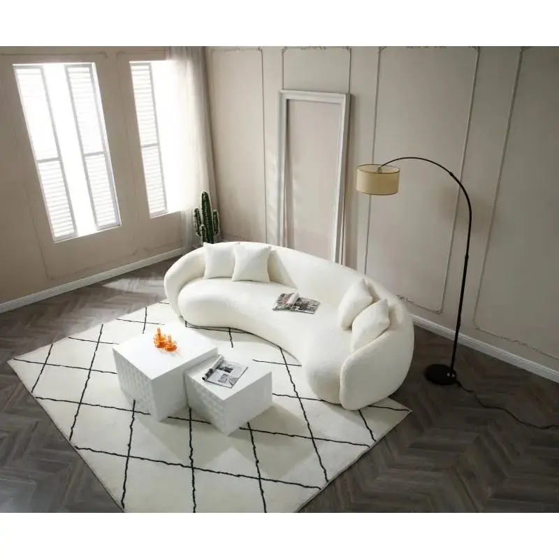 Modern 5-Seater Velvet Button Tufted Boucle Curved Sofa - Thick Foam Seat Cushions, Thick Cushions, Closed Wooden Box Packaging, Living Room/Bedroom/Apartment Indoor Furniture, Assembly Required, No Fire Safety Label, 102.36Lx48.80Wx26.90H in, 163.90 Lbs